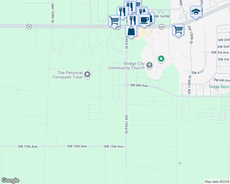 map of restaurants, bars, coffee shops, grocery stores, and more near Southwest 8 Avenue in Newberry