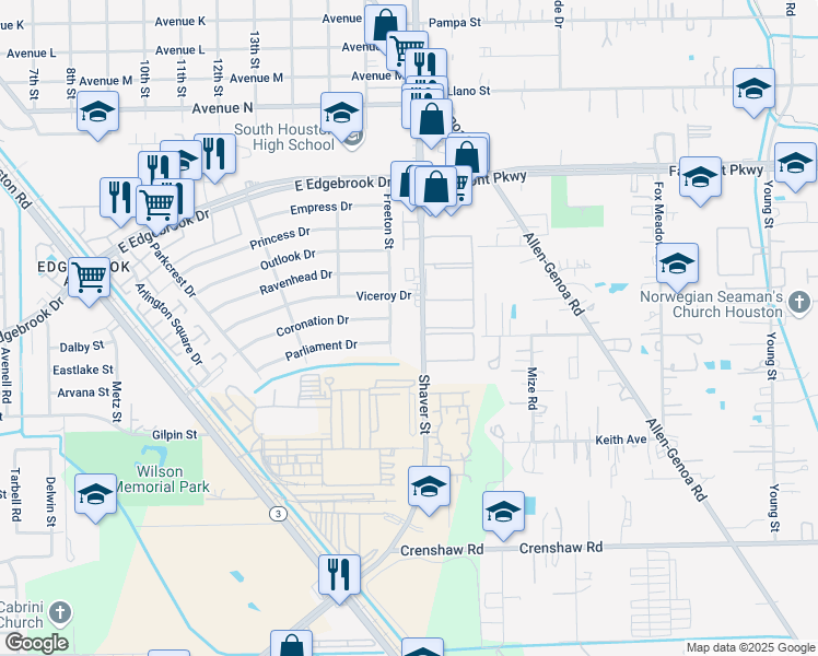 map of restaurants, bars, coffee shops, grocery stores, and more near 51 South Shaver Street in Houston