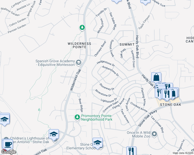 map of restaurants, bars, coffee shops, grocery stores, and more near 914 Hedgestone Drive in San Antonio