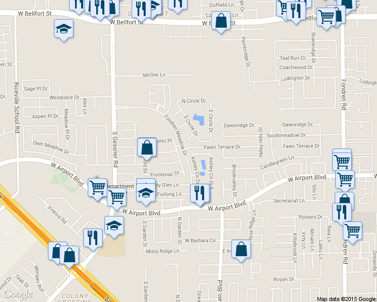 map of restaurants, bars, coffee shops, grocery stores, and more near 8114 Ashley Circle Drive North in Houston