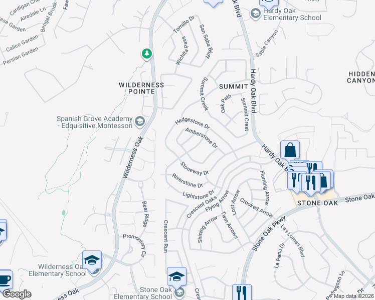 map of restaurants, bars, coffee shops, grocery stores, and more near 1400 Lightstone Drive in San Antonio