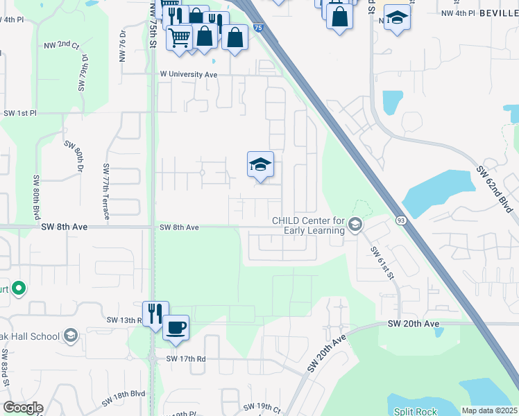 map of restaurants, bars, coffee shops, grocery stores, and more near 703 Southwest 69th Street in Gainesville