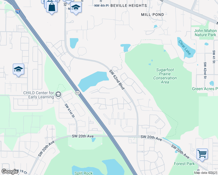 map of restaurants, bars, coffee shops, grocery stores, and more near 28 Southwest 52nd Street in Gainesville