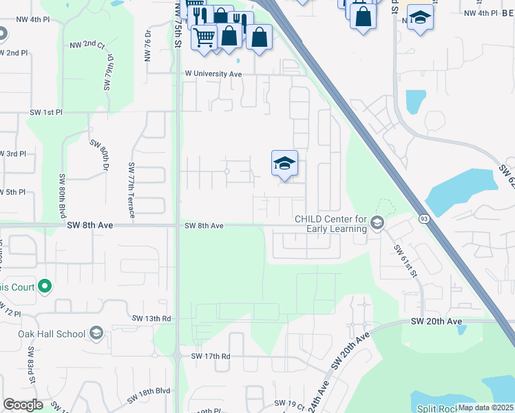 map of restaurants, bars, coffee shops, grocery stores, and more near 631 Southwest 70th Terrace in Gainesville