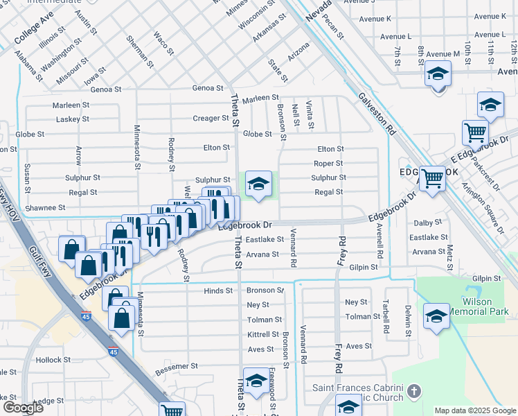 map of restaurants, bars, coffee shops, grocery stores, and more near 2323 Theta Street in Houston