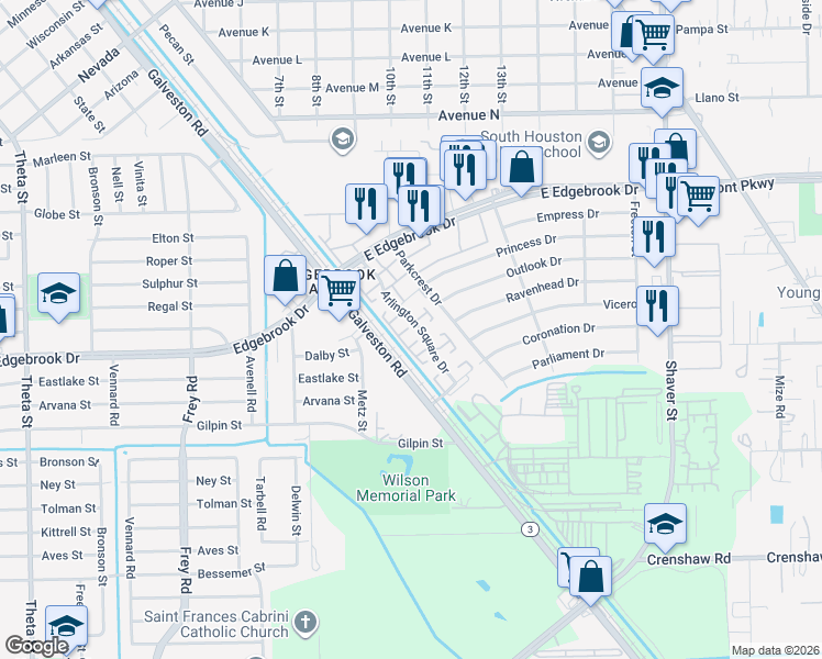 map of restaurants, bars, coffee shops, grocery stores, and more near 3936 Arlington Square Drive in Houston