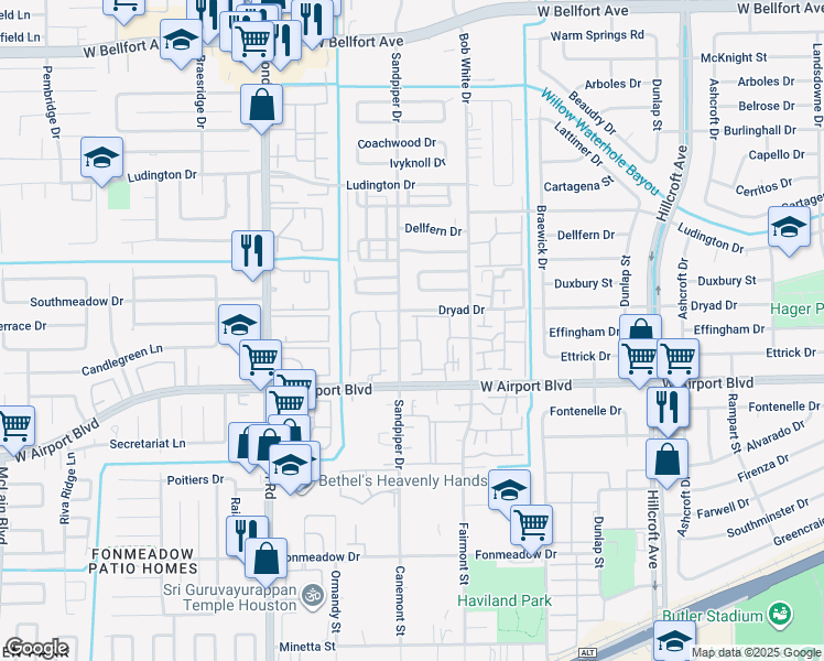 map of restaurants, bars, coffee shops, grocery stores, and more near 12207 Lemon Ridge Lane in Houston