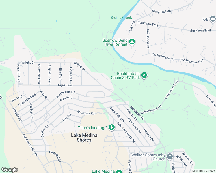 map of restaurants, bars, coffee shops, grocery stores, and more near 324 Wright Drive in Bandera