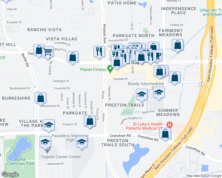 map of restaurants, bars, coffee shops, grocery stores, and more near 4215 Fairway Street in Pasadena