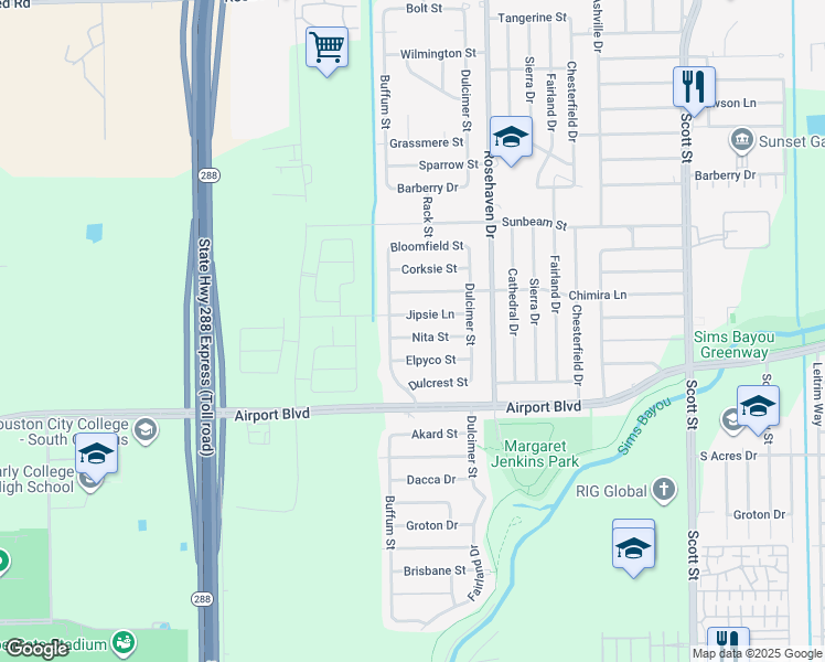 map of restaurants, bars, coffee shops, grocery stores, and more near 3022 Nita Street in Houston
