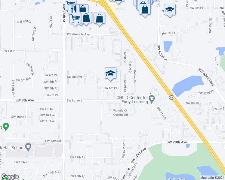 map of restaurants, bars, coffee shops, grocery stores, and more near 703 Southwest 69th Street in Gainesville