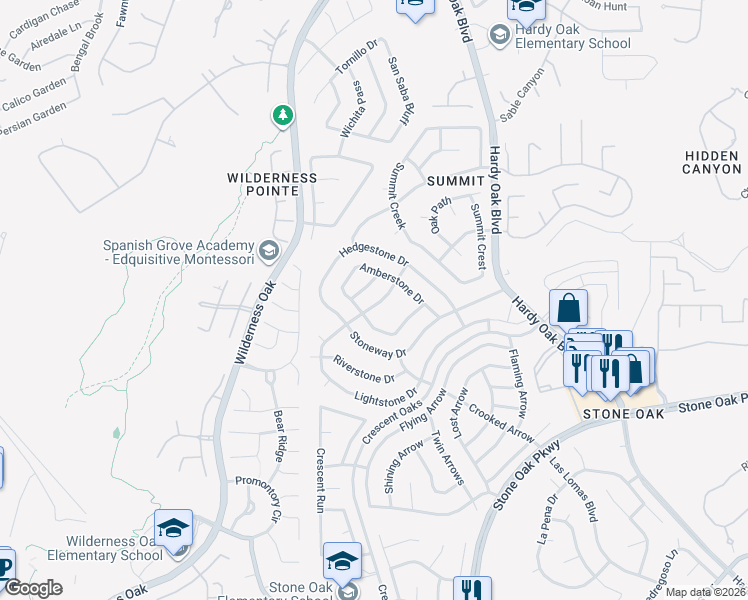 map of restaurants, bars, coffee shops, grocery stores, and more near 1400 Lightstone Drive in San Antonio