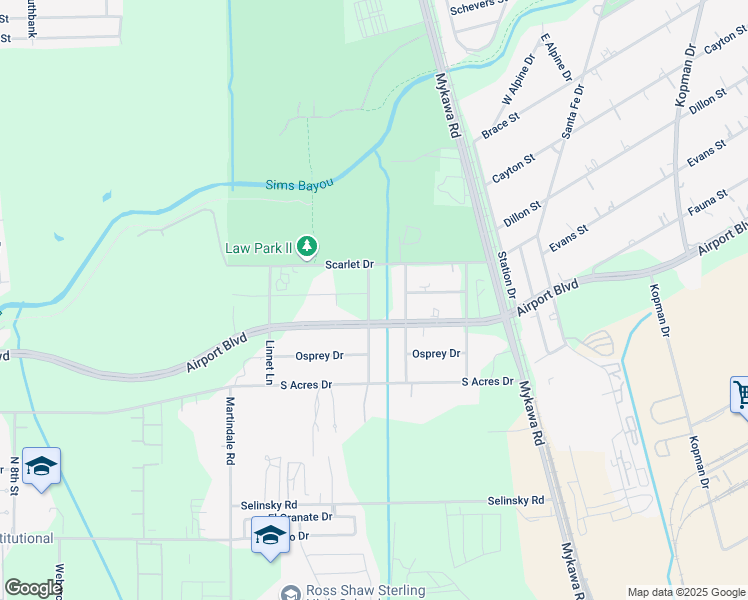 map of restaurants, bars, coffee shops, grocery stores, and more near 10511 Chickadee Lane in Houston