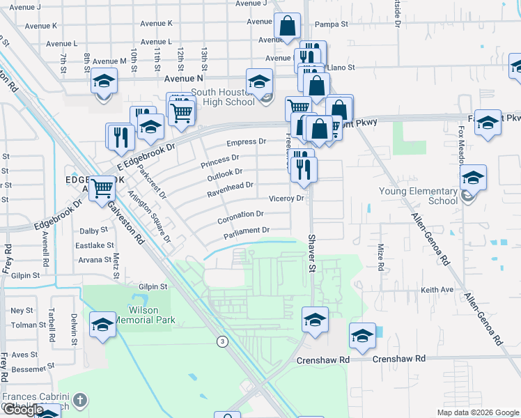 map of restaurants, bars, coffee shops, grocery stores, and more near 302 Coronation Drive in Houston