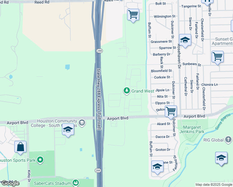 map of restaurants, bars, coffee shops, grocery stores, and more near Airport Boulevard in Houston