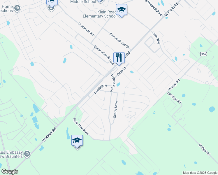 map of restaurants, bars, coffee shops, grocery stores, and more near 1255 Saur Lane in New Braunfels