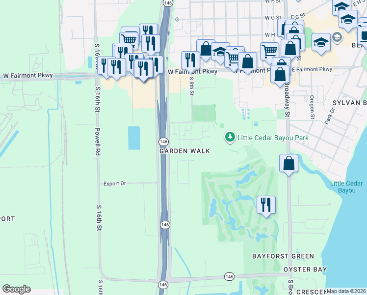 map of restaurants, bars, coffee shops, grocery stores, and more near 1519 Cedar Cove Street in La Porte