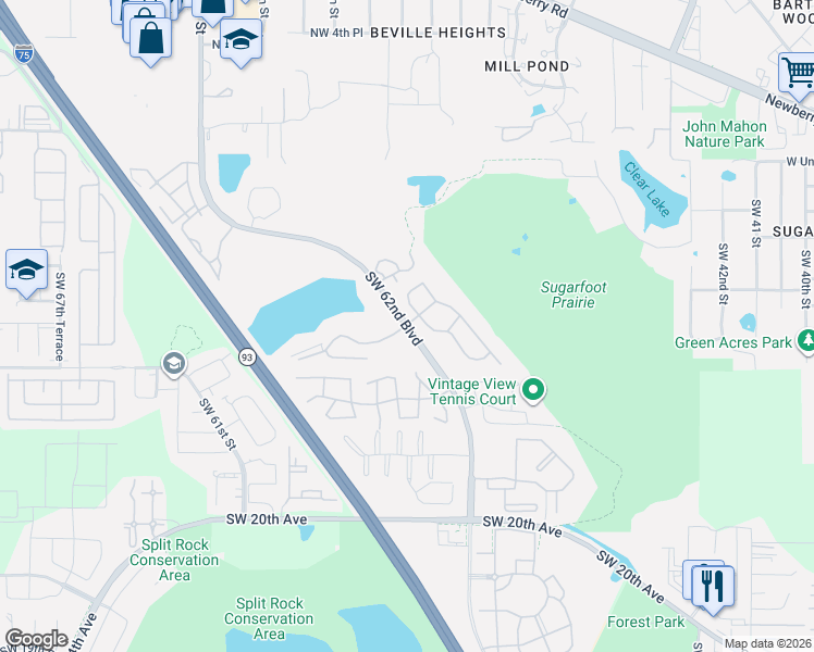 map of restaurants, bars, coffee shops, grocery stores, and more near 700 Southwest 62nd Boulevard in Gainesville