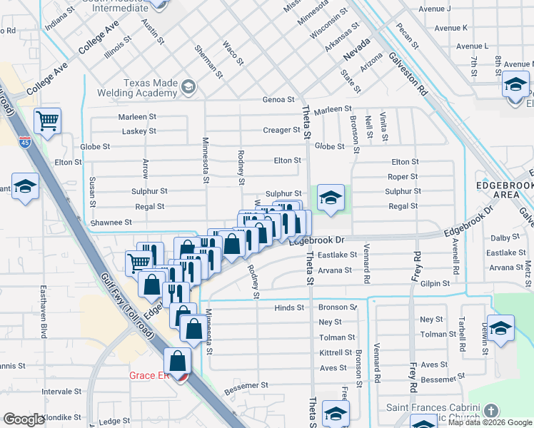 map of restaurants, bars, coffee shops, grocery stores, and more near 839 Shawnee Street in Houston