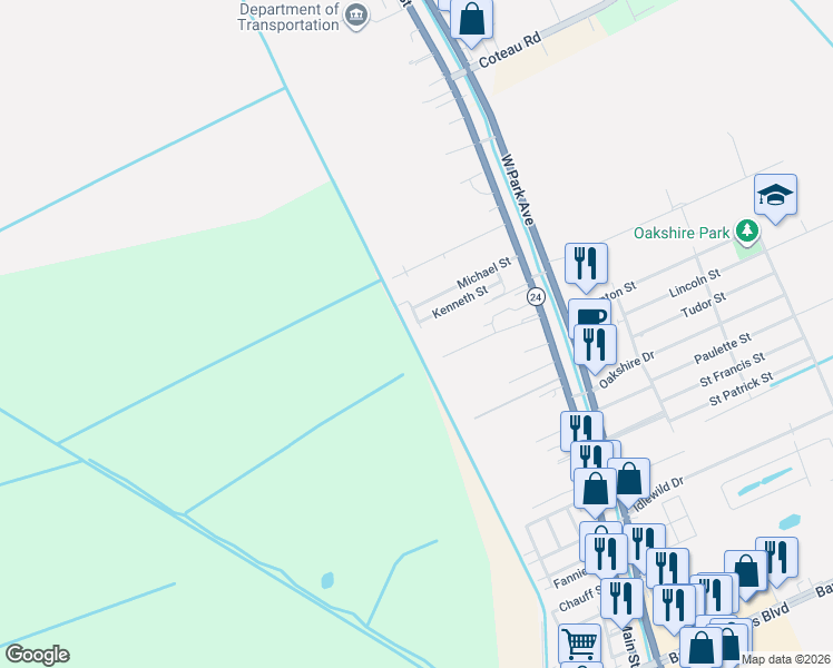 map of restaurants, bars, coffee shops, grocery stores, and more near 198 Sontheimer Court in Houma