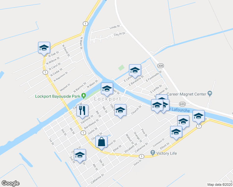 map of restaurants, bars, coffee shops, grocery stores, and more near 111 Barataria Street in Lockport