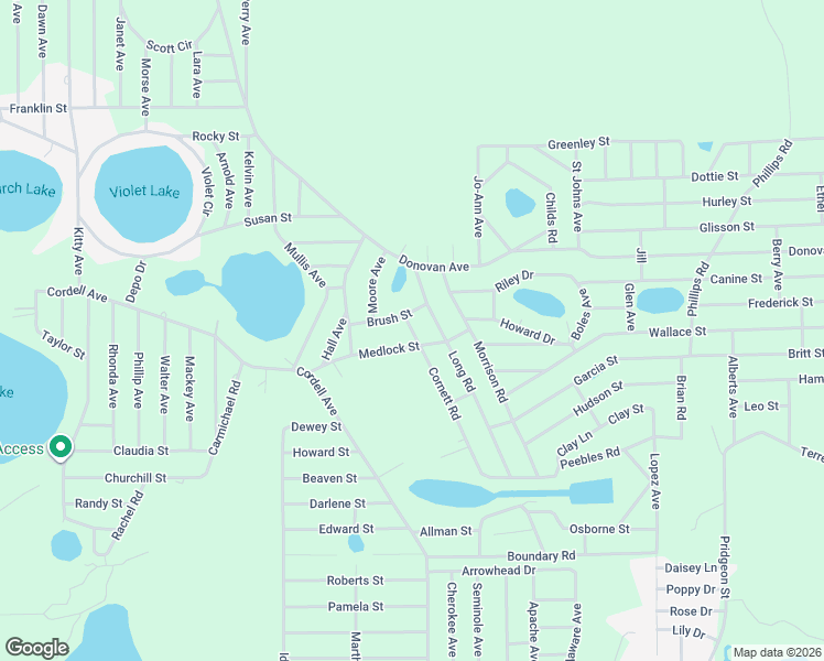 map of restaurants, bars, coffee shops, grocery stores, and more near 219 Medlock Street in Interlachen