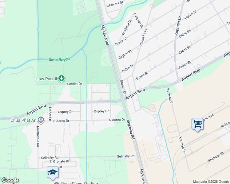 map of restaurants, bars, coffee shops, grocery stores, and more near 9100 Mykawa Road in Houston