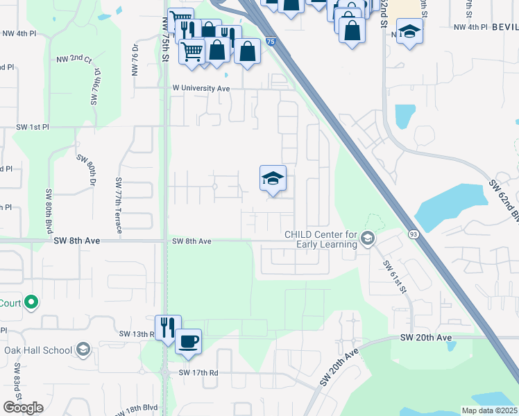 map of restaurants, bars, coffee shops, grocery stores, and more near in Gainesville