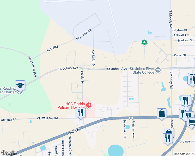 map of restaurants, bars, coffee shops, grocery stores, and more near 6501 Saint Johns Avenue in Palatka