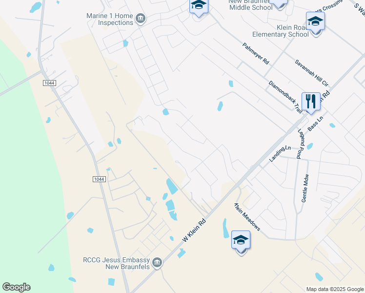 map of restaurants, bars, coffee shops, grocery stores, and more near Unnamed Road in New Braunfels