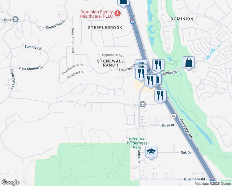 map of restaurants, bars, coffee shops, grocery stores, and more near 31 Texas Laurel in San Antonio