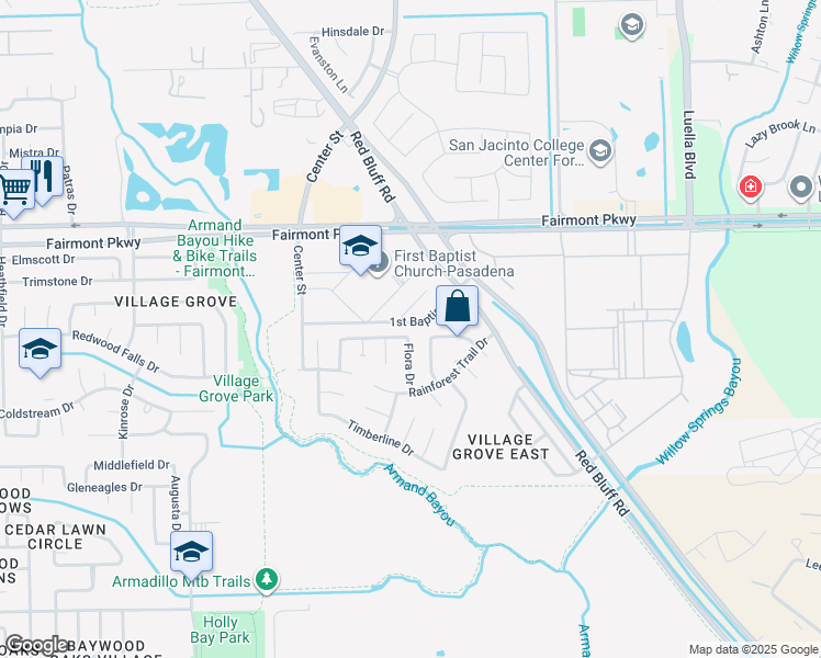 map of restaurants, bars, coffee shops, grocery stores, and more near 7527 Tranquil River Drive in Pasadena