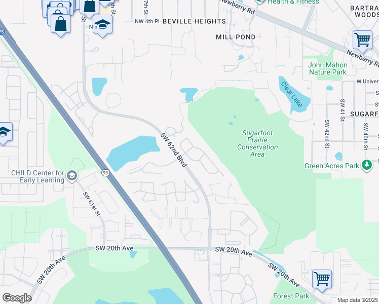 map of restaurants, bars, coffee shops, grocery stores, and more near 701 Southwest 62nd Boulevard in Gainesville