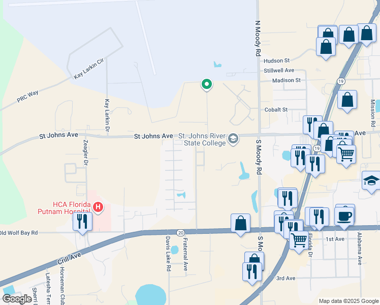 map of restaurants, bars, coffee shops, grocery stores, and more near 6004 7th Manor East in Palatka