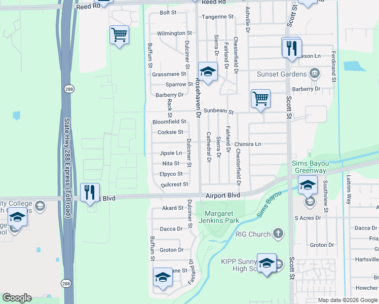 map of restaurants, bars, coffee shops, grocery stores, and more near 3122 Chimira Lane in Houston