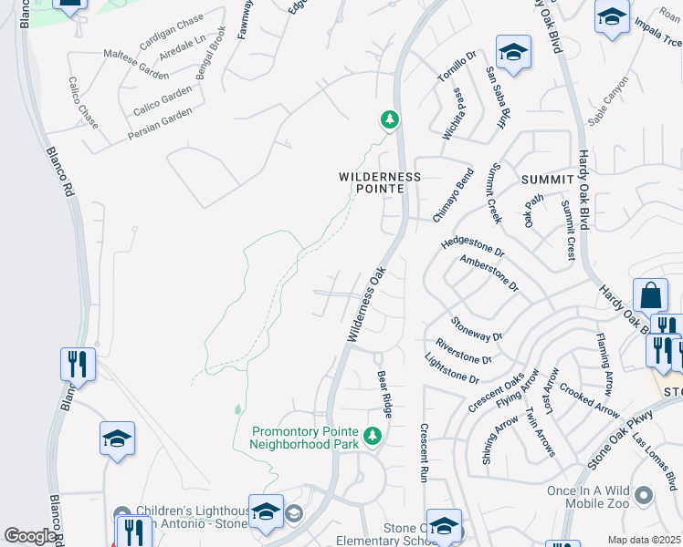 map of restaurants, bars, coffee shops, grocery stores, and more near 22023 Somerton Lane in San Antonio