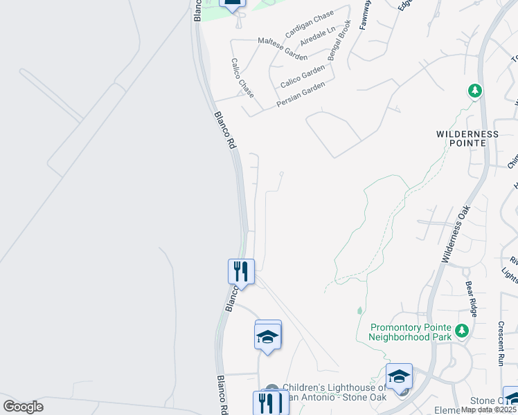 map of restaurants, bars, coffee shops, grocery stores, and more near 22102 Goldcrest Run in San Antonio