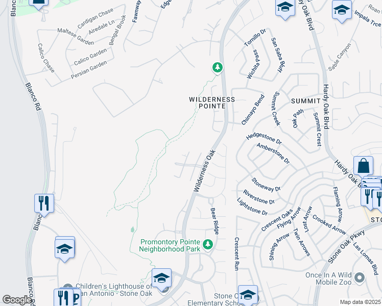 map of restaurants, bars, coffee shops, grocery stores, and more near 22023 Somerton Lane in San Antonio