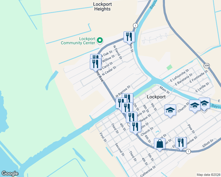map of restaurants, bars, coffee shops, grocery stores, and more near 5811 Crescent Avenue in Lockport