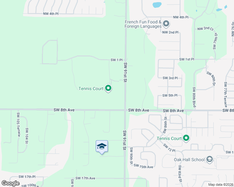 map of restaurants, bars, coffee shops, grocery stores, and more near 623 Southwest 93rd Street in Gainesville