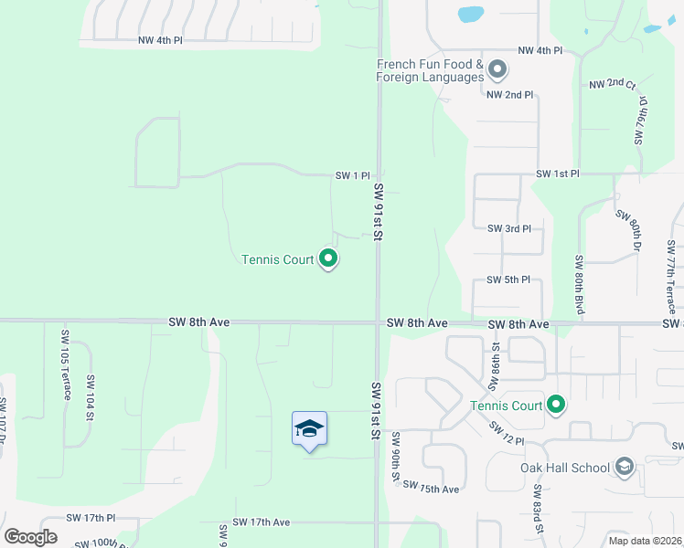 map of restaurants, bars, coffee shops, grocery stores, and more near 623 Southwest 93rd Street in Gainesville