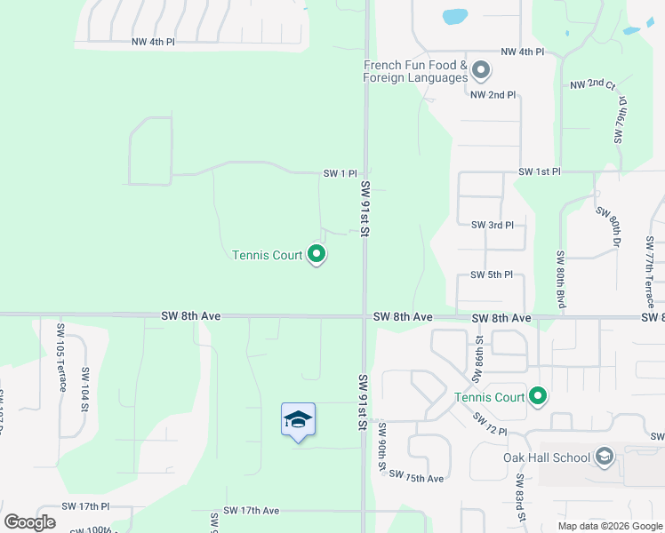 map of restaurants, bars, coffee shops, grocery stores, and more near 623 Southwest 93rd Street in Gainesville