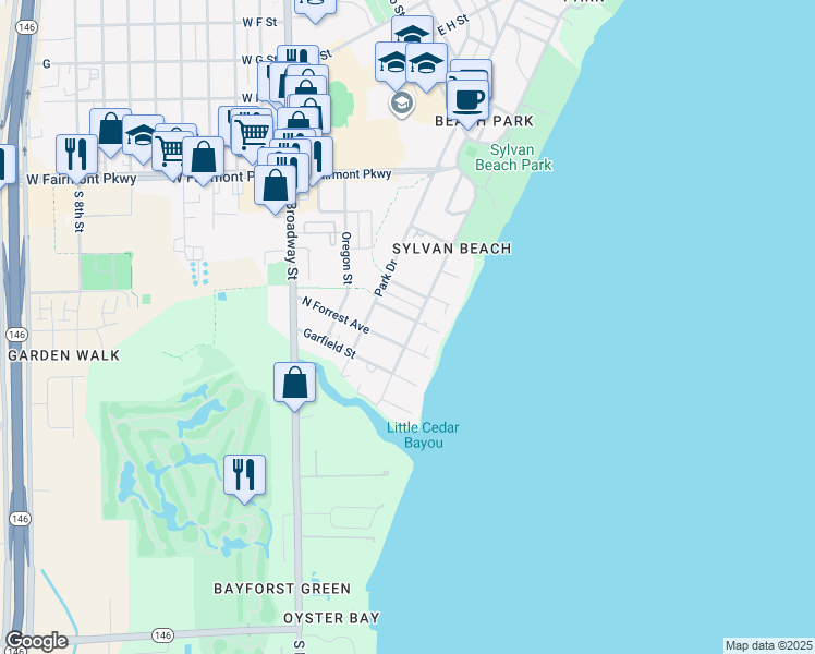 map of restaurants, bars, coffee shops, grocery stores, and more near 120 Sylvan Street in La Porte