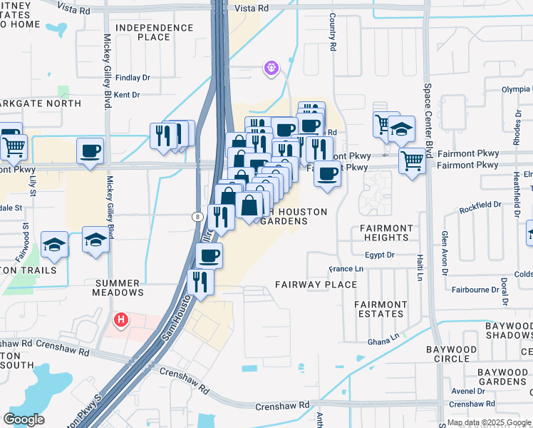 map of restaurants, bars, coffee shops, grocery stores, and more near 5726 Fairmont Parkway in Pasadena