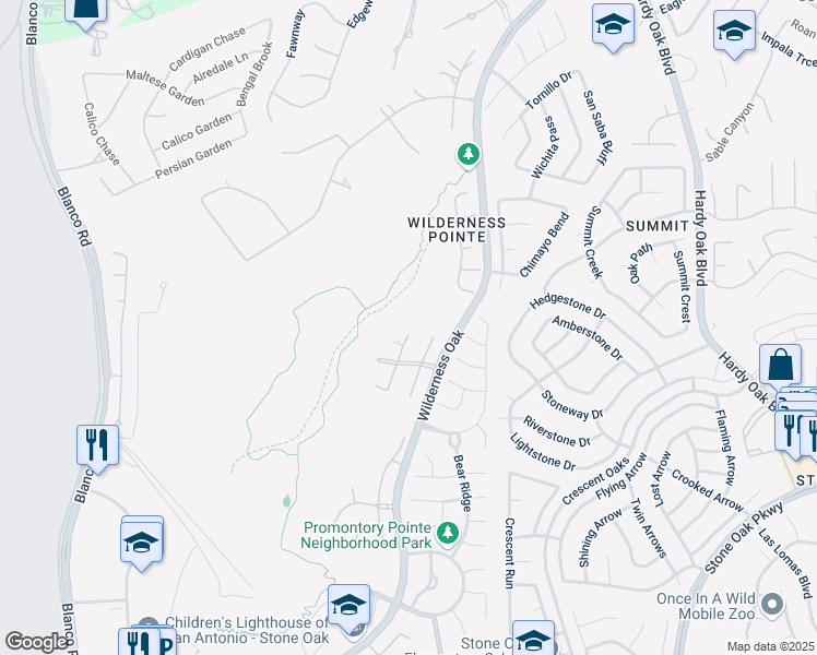 map of restaurants, bars, coffee shops, grocery stores, and more near 22023 Somerton Lane in San Antonio