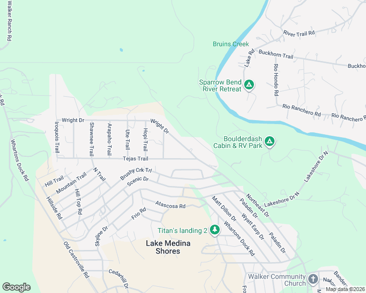 map of restaurants, bars, coffee shops, grocery stores, and more near 483 Wright Drive in Bandera