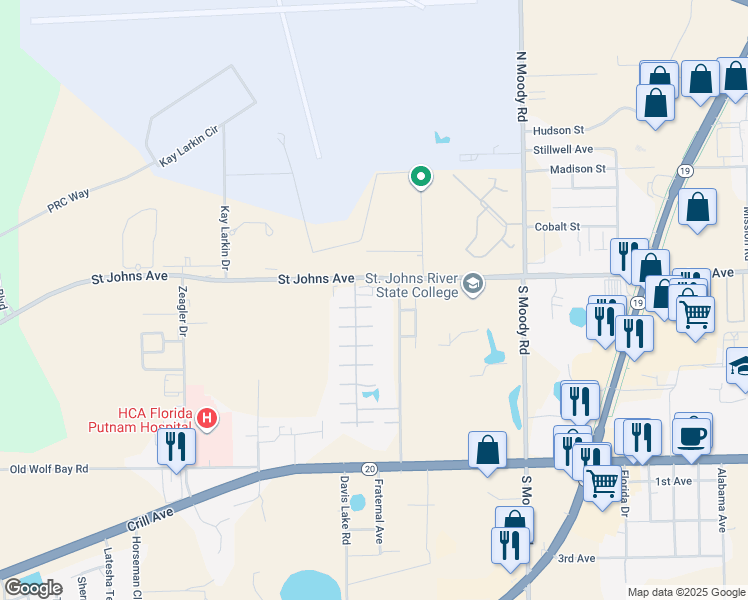 map of restaurants, bars, coffee shops, grocery stores, and more near 6004 7th Manor East in Palatka