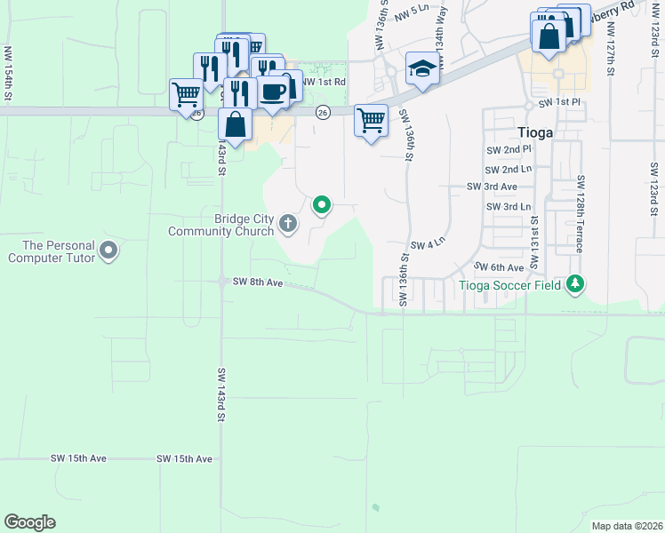 map of restaurants, bars, coffee shops, grocery stores, and more near 701 139th Court in Archer