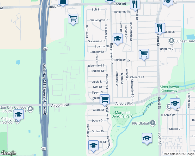 map of restaurants, bars, coffee shops, grocery stores, and more near 3022 Chimira Lane in Houston