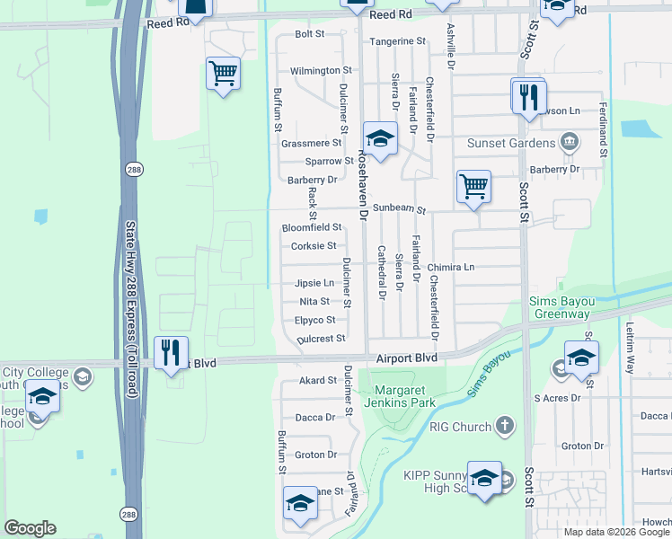 map of restaurants, bars, coffee shops, grocery stores, and more near 3122 Chimira Ln in Houston